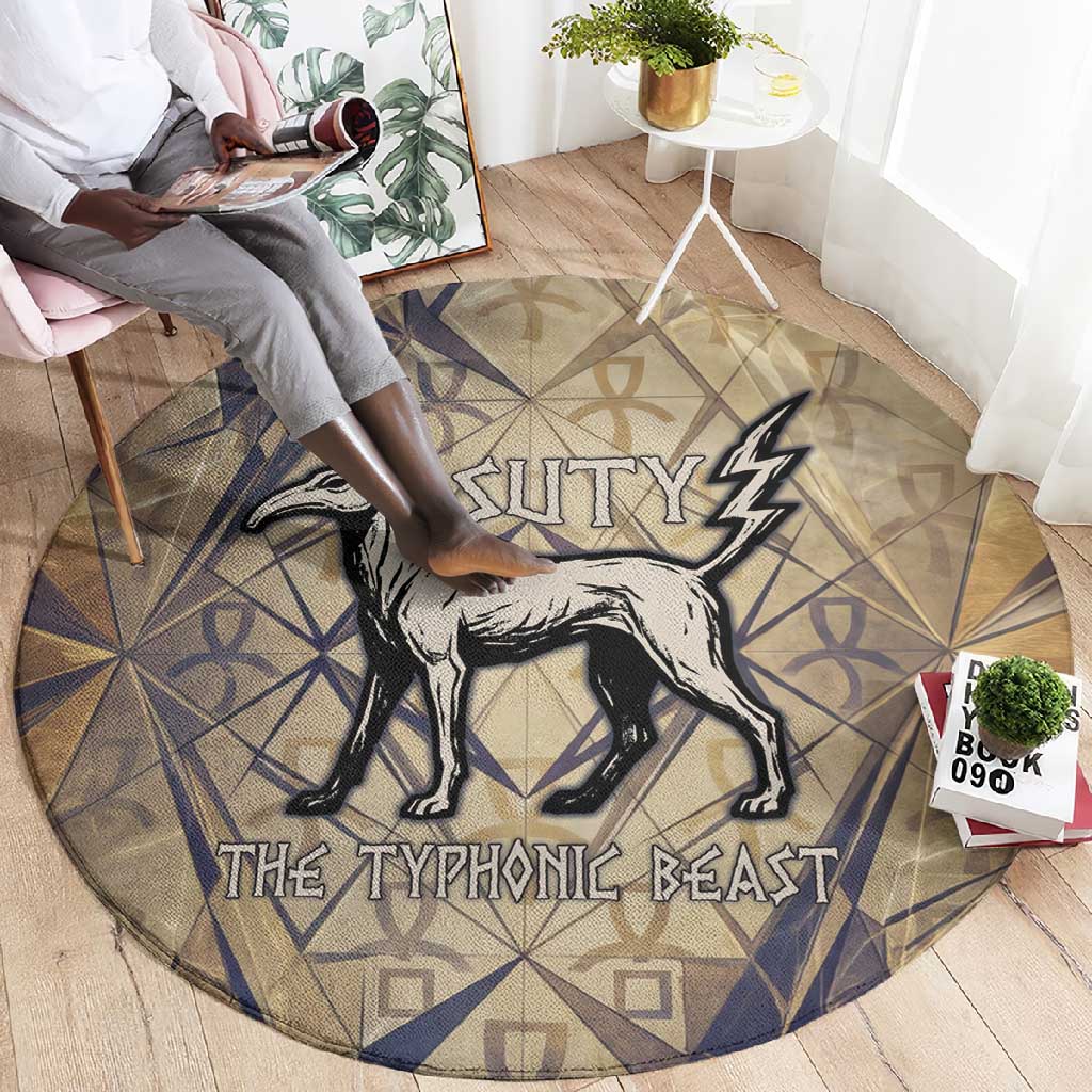 Suty Round Carpet with Typhonic Beast Staff Ancient Egypt Symbolism