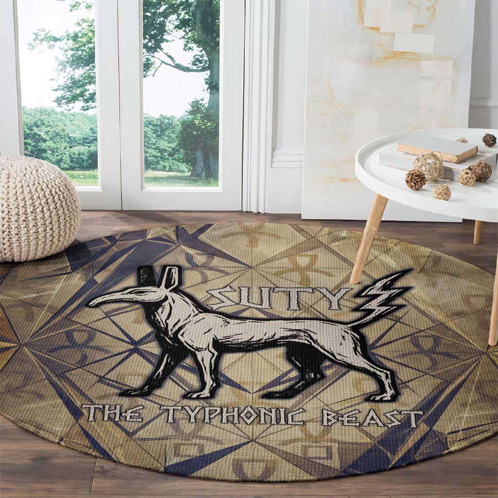 Suty Round Carpet with Typhonic Beast Staff Ancient Egypt Symbolism