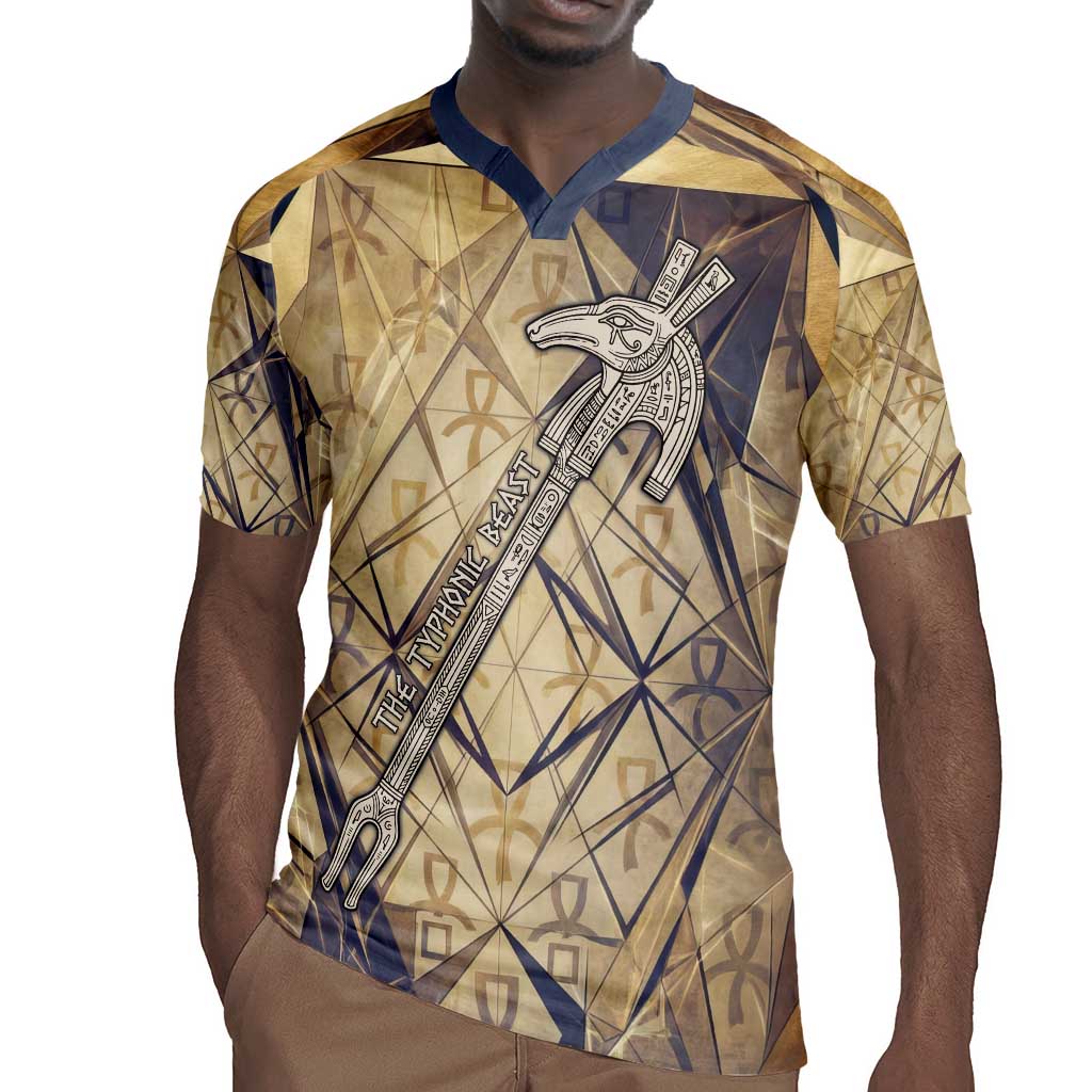 Suty Rugby Jersey with Typhonic Beast Staff Ancient Egypt Symbolism