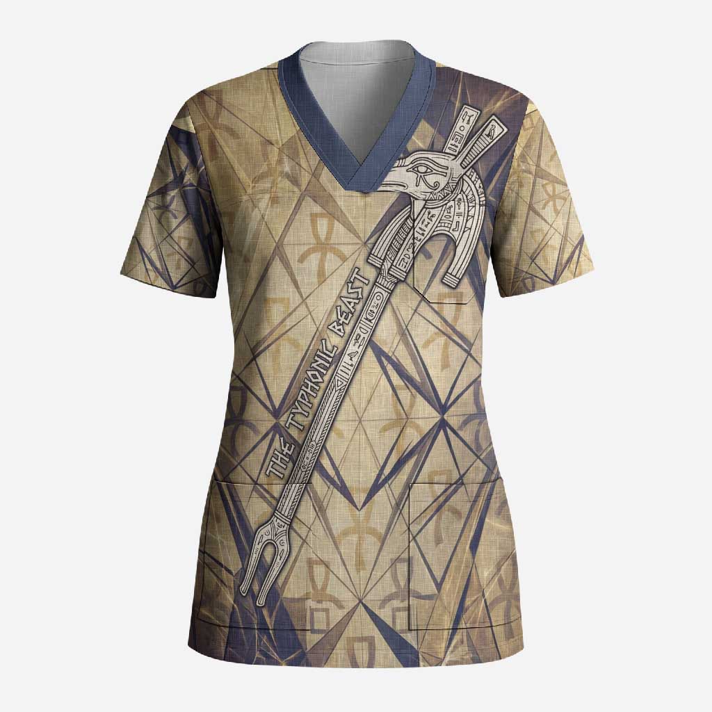 Suty Scrub Top with Typhonic Beast Staff Ancient Egypt Symbolism
