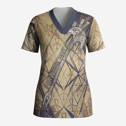 Suty Scrub Top with Typhonic Beast Staff Ancient Egypt Symbolism