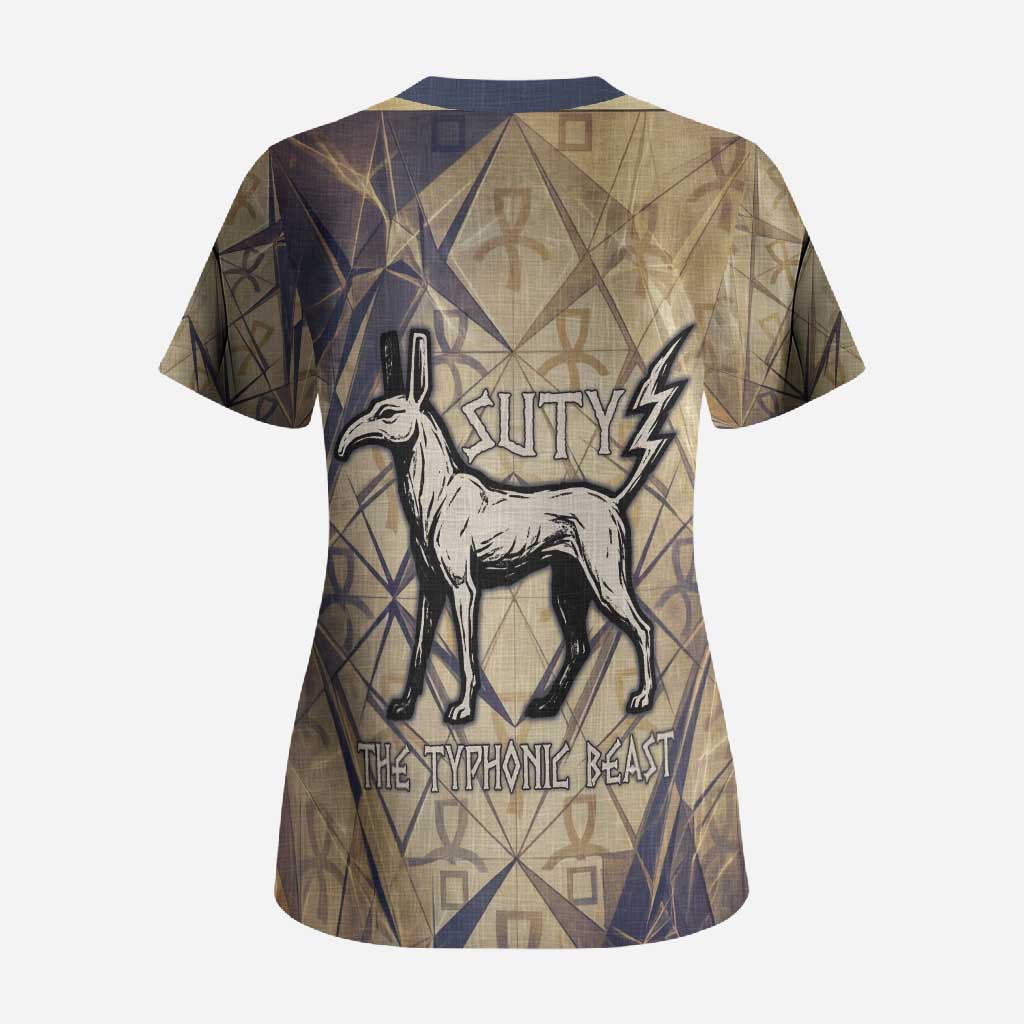 Suty Scrub Top with Typhonic Beast Staff Ancient Egypt Symbolism