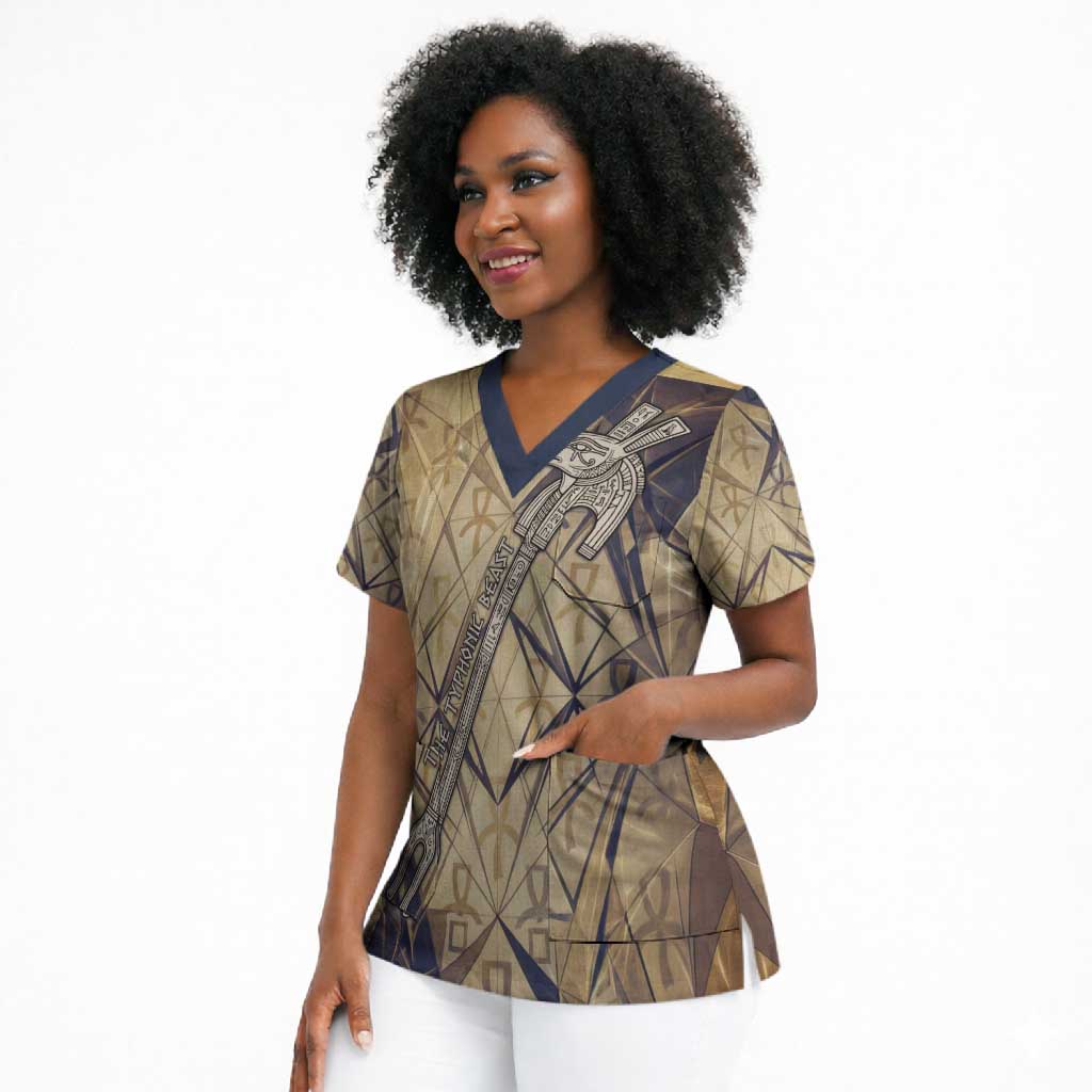Suty Scrub Top with Typhonic Beast Staff Ancient Egypt Symbolism