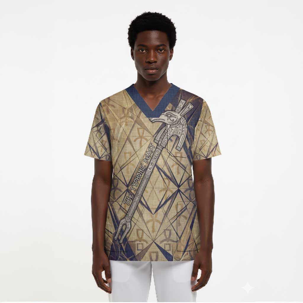 Suty Scrub Top with Typhonic Beast Staff Ancient Egypt Symbolism