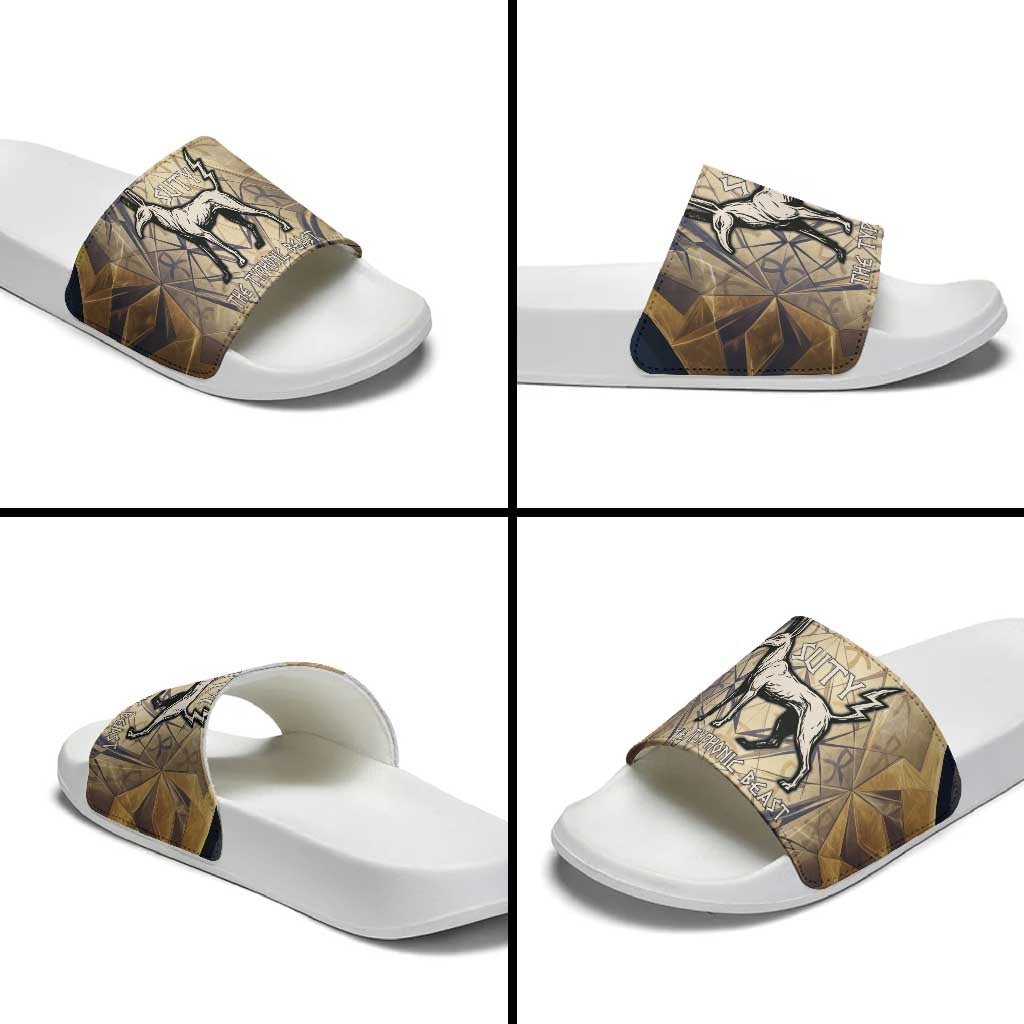 Suty Slide Sandals with Typhonic Beast Staff Ancient Egypt Symbolism
