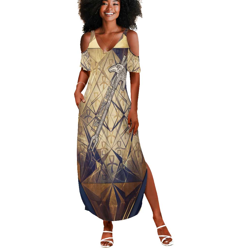 Suty Summer Maxi Dress with Typhonic Beast Staff Ancient Egypt Symbolism