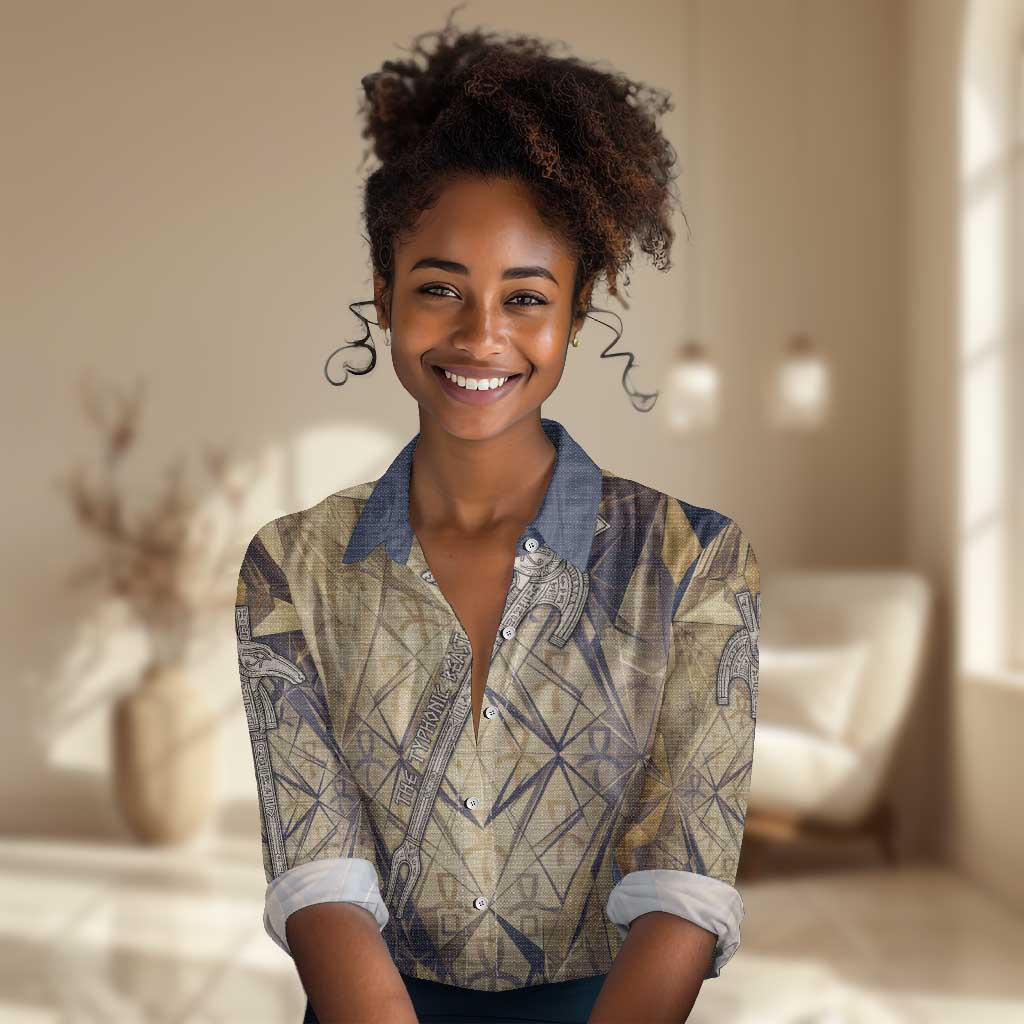 Suty Women Casual Shirt with Typhonic Beast Staff Ancient Egypt Symbolism