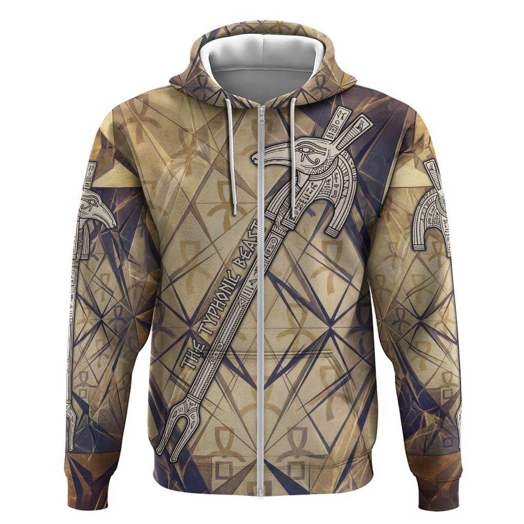 Suty Zip Hoodie with Typhonic Beast Staff Ancient Egypt Symbolism
