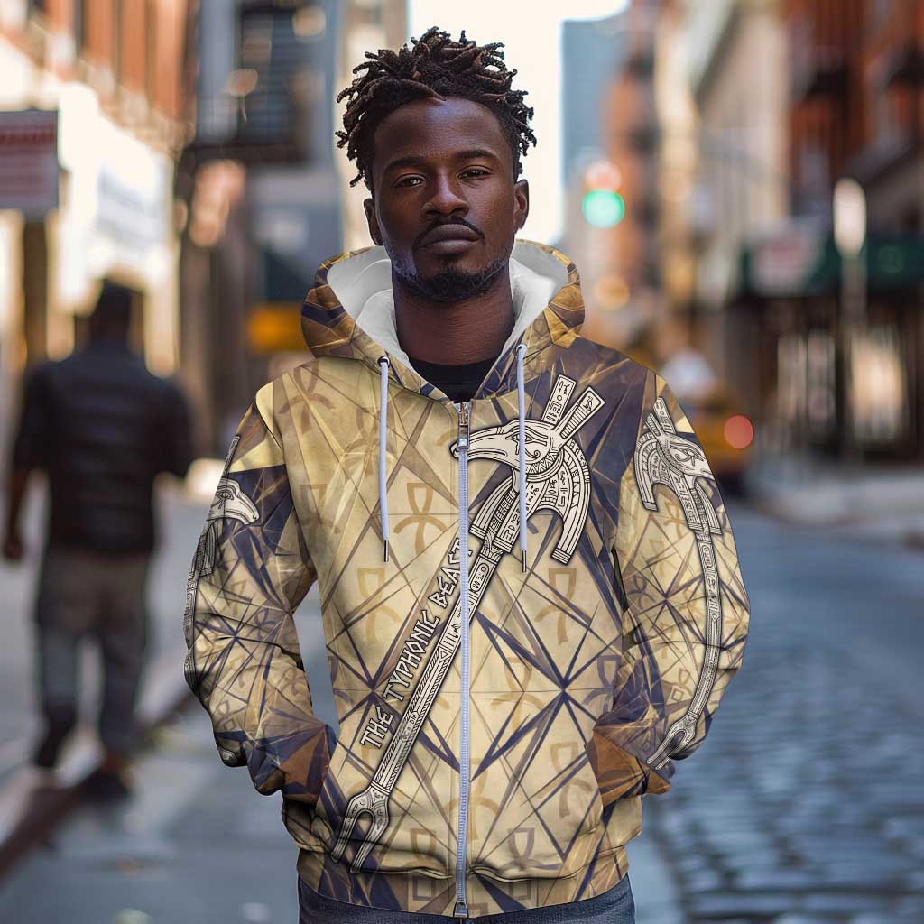 Suty Zip Hoodie with Typhonic Beast Staff Ancient Egypt Symbolism