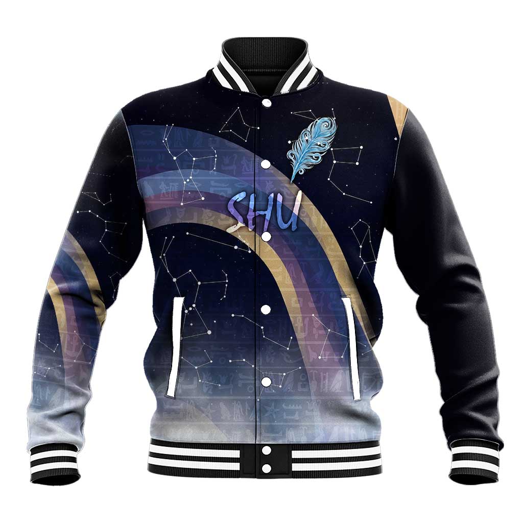 Shu Celestial Constellations Baseball Jacket Rainbow Ancient Egyptian Sky Deity Theme