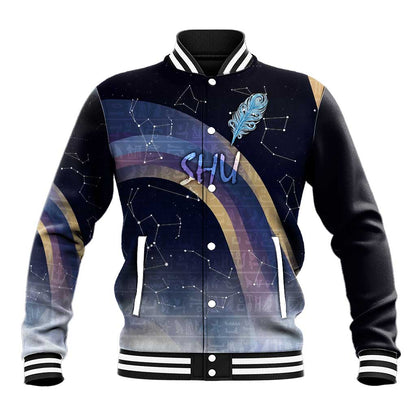 Shu Celestial Constellations Baseball Jacket Rainbow Ancient Egyptian Sky Deity Theme