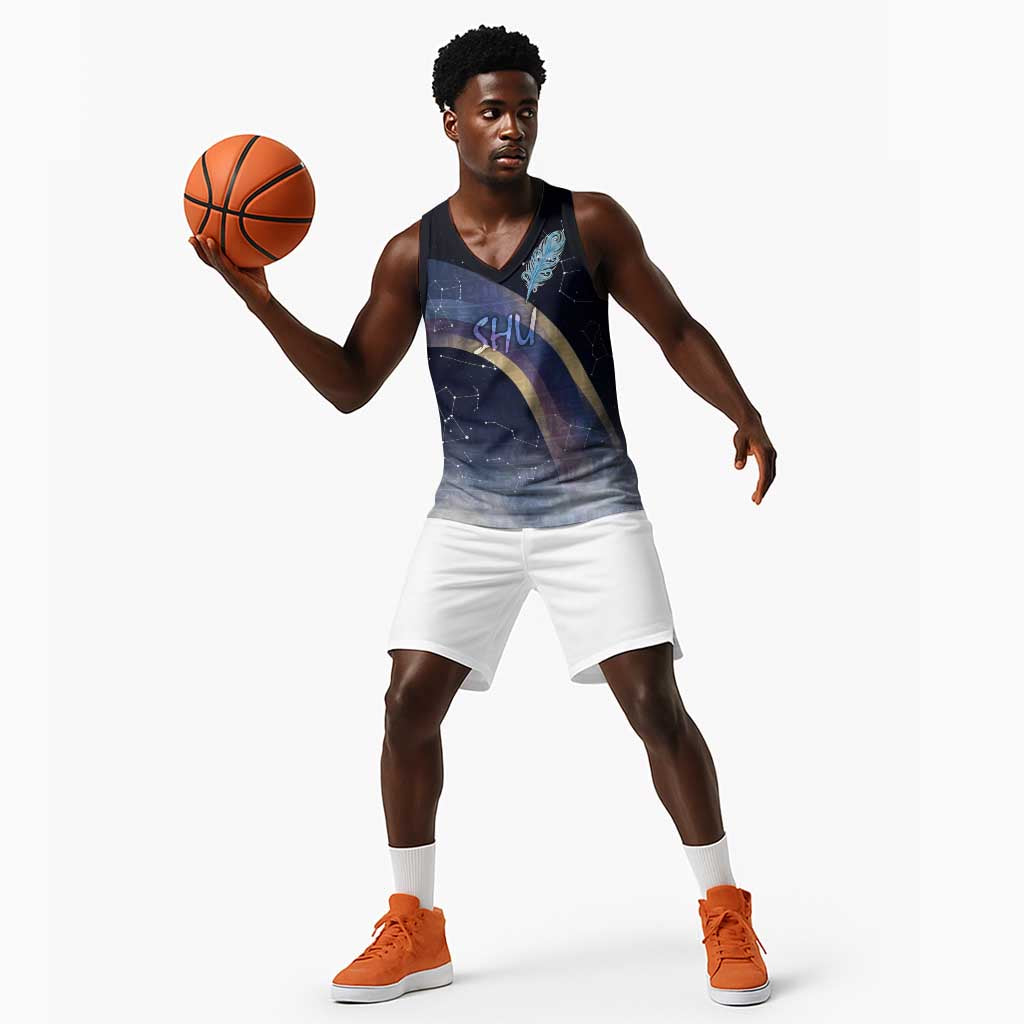 Shu Celestial Constellations Basketball Jersey Rainbow Ancient Egyptian Sky Deity Theme