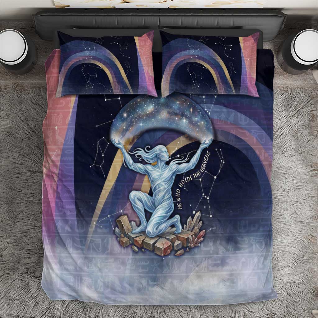 Shu Celestial Constellations Bedding Set Rainbow Ancient Egyptian Sky Deity Theme