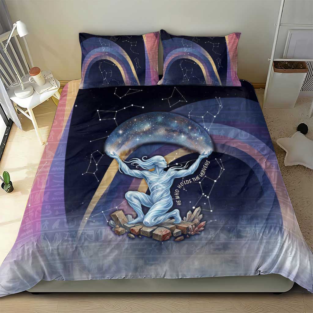 Shu Celestial Constellations Bedding Set Rainbow Ancient Egyptian Sky Deity Theme