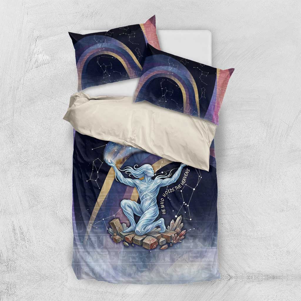 Shu Celestial Constellations Bedding Set Rainbow Ancient Egyptian Sky Deity Theme
