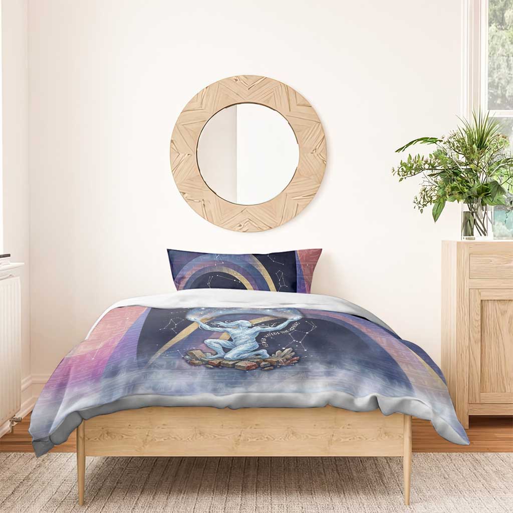 Shu Celestial Constellations Bedding Set Rainbow Ancient Egyptian Sky Deity Theme