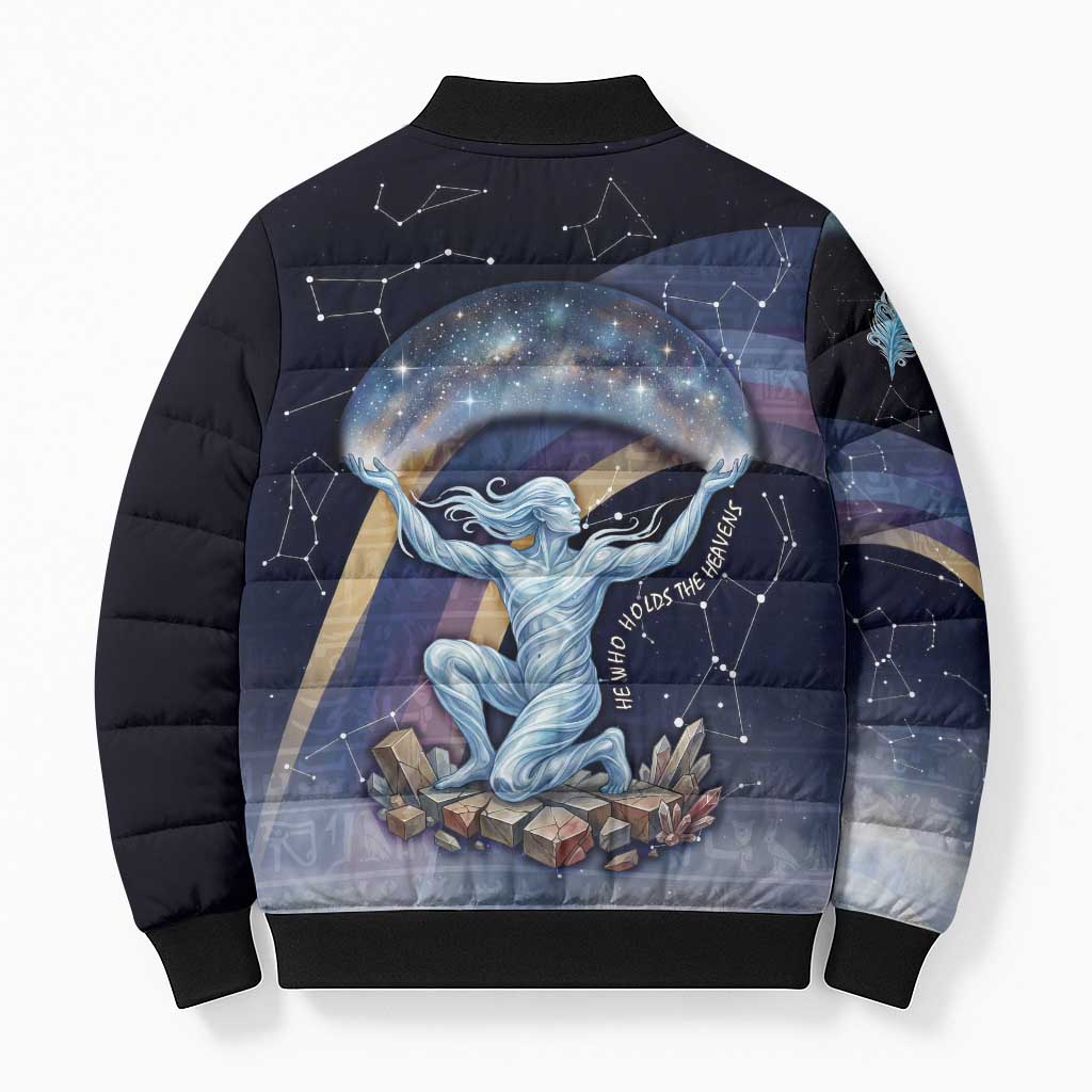 Shu Celestial Constellations Bomber Puffer Jacket Rainbow Ancient Egyptian Sky Deity Theme