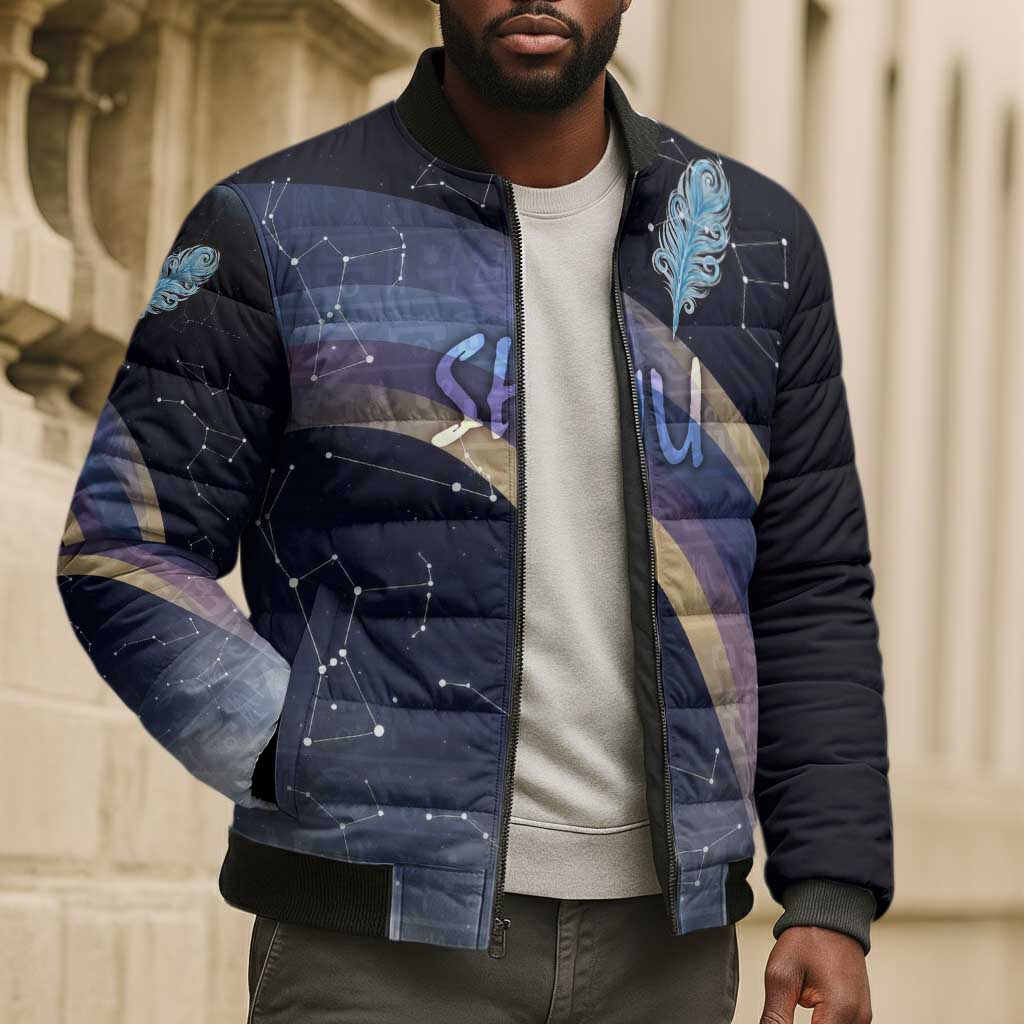 Shu Celestial Constellations Bomber Puffer Jacket Rainbow Ancient Egyptian Sky Deity Theme