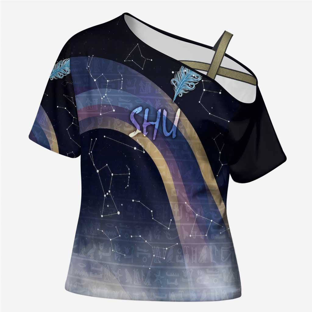 Shu Celestial Constellations Cross Shoulder Shirt Rainbow Ancient Egyptian Sky Deity Theme