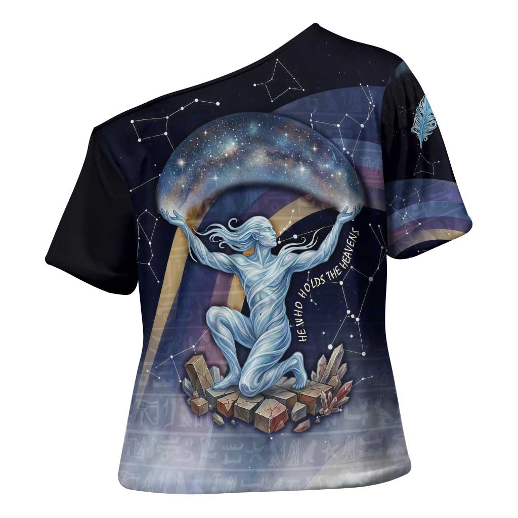 Shu Celestial Constellations Cross Shoulder Shirt Rainbow Ancient Egyptian Sky Deity Theme