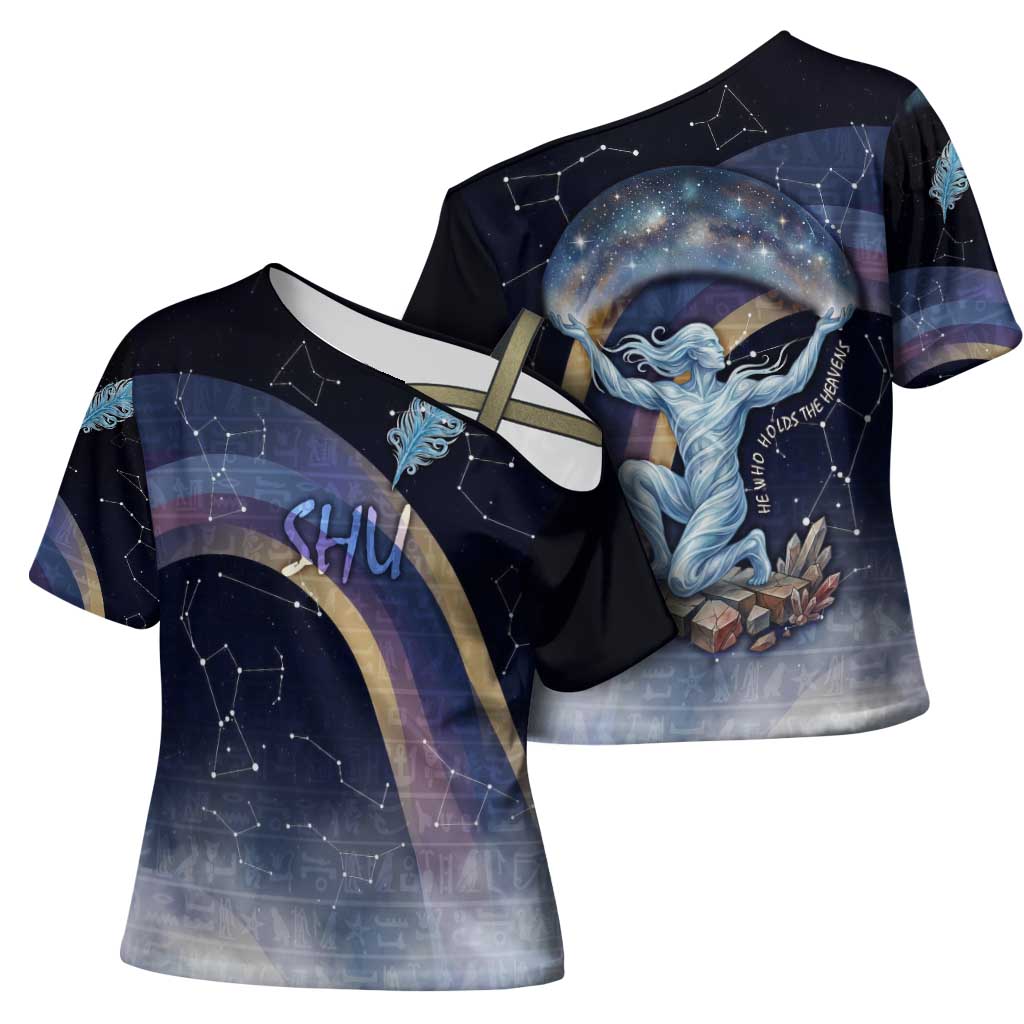 Shu Celestial Constellations Cross Shoulder Shirt Rainbow Ancient Egyptian Sky Deity Theme
