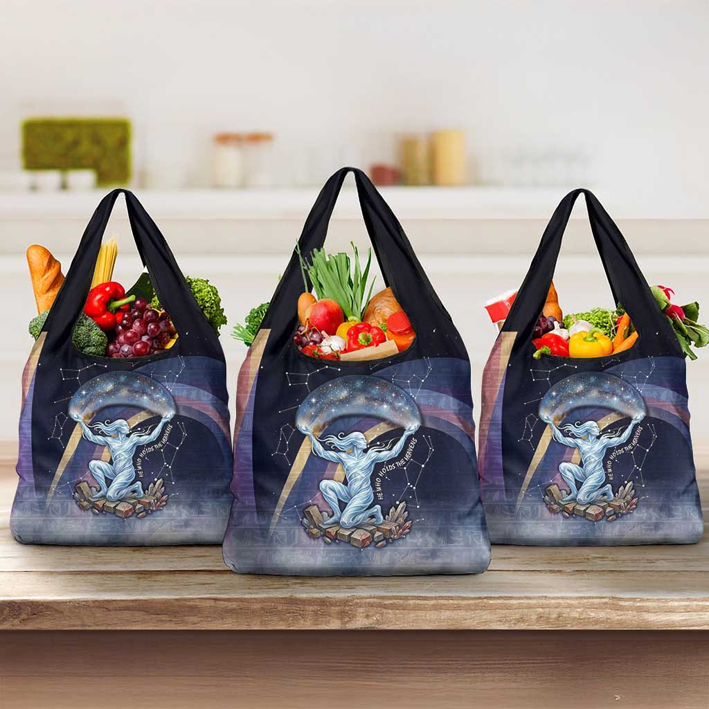 Shu Celestial Constellations Grocery Bag Rainbow Ancient Egyptian Sky Deity Theme