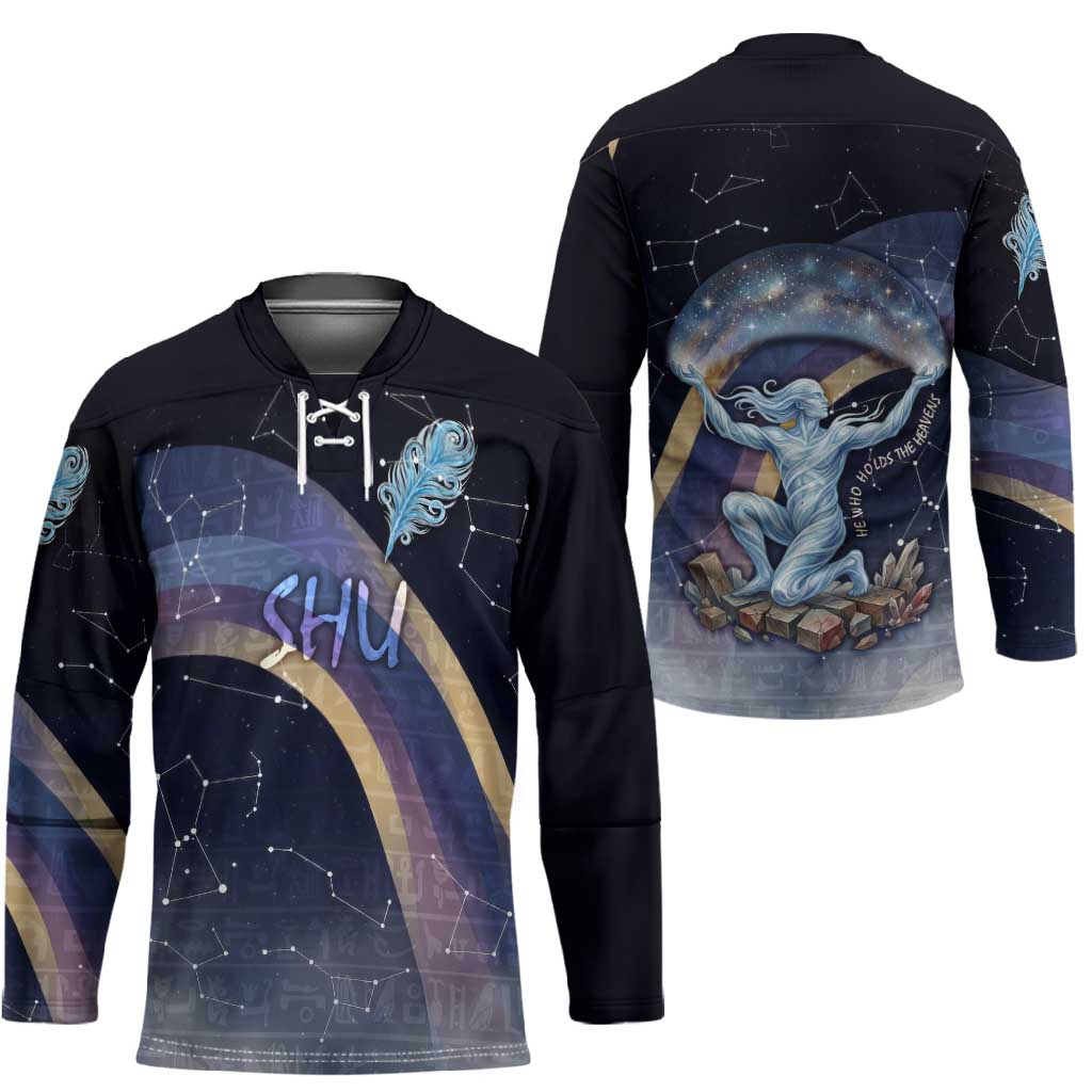 Shu Celestial Constellations Hockey Jersey Rainbow Ancient Egyptian Sky Deity Theme