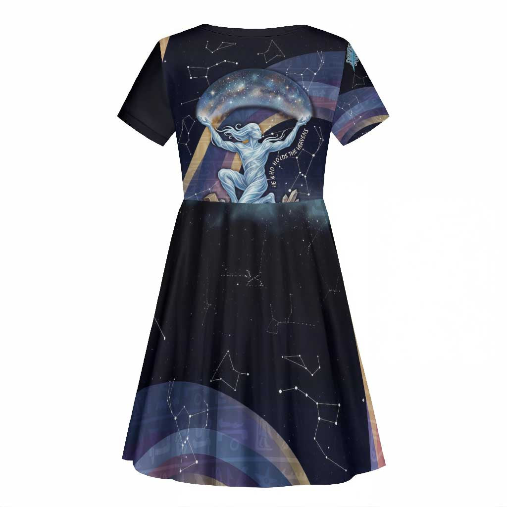 Shu Celestial Constellations Kid Short Sleeve Dress Rainbow Ancient Egyptian Sky Deity Theme