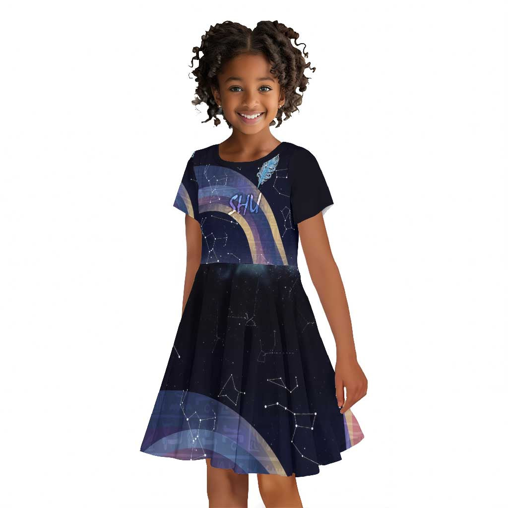Shu Celestial Constellations Kid Short Sleeve Dress Rainbow Ancient Egyptian Sky Deity Theme