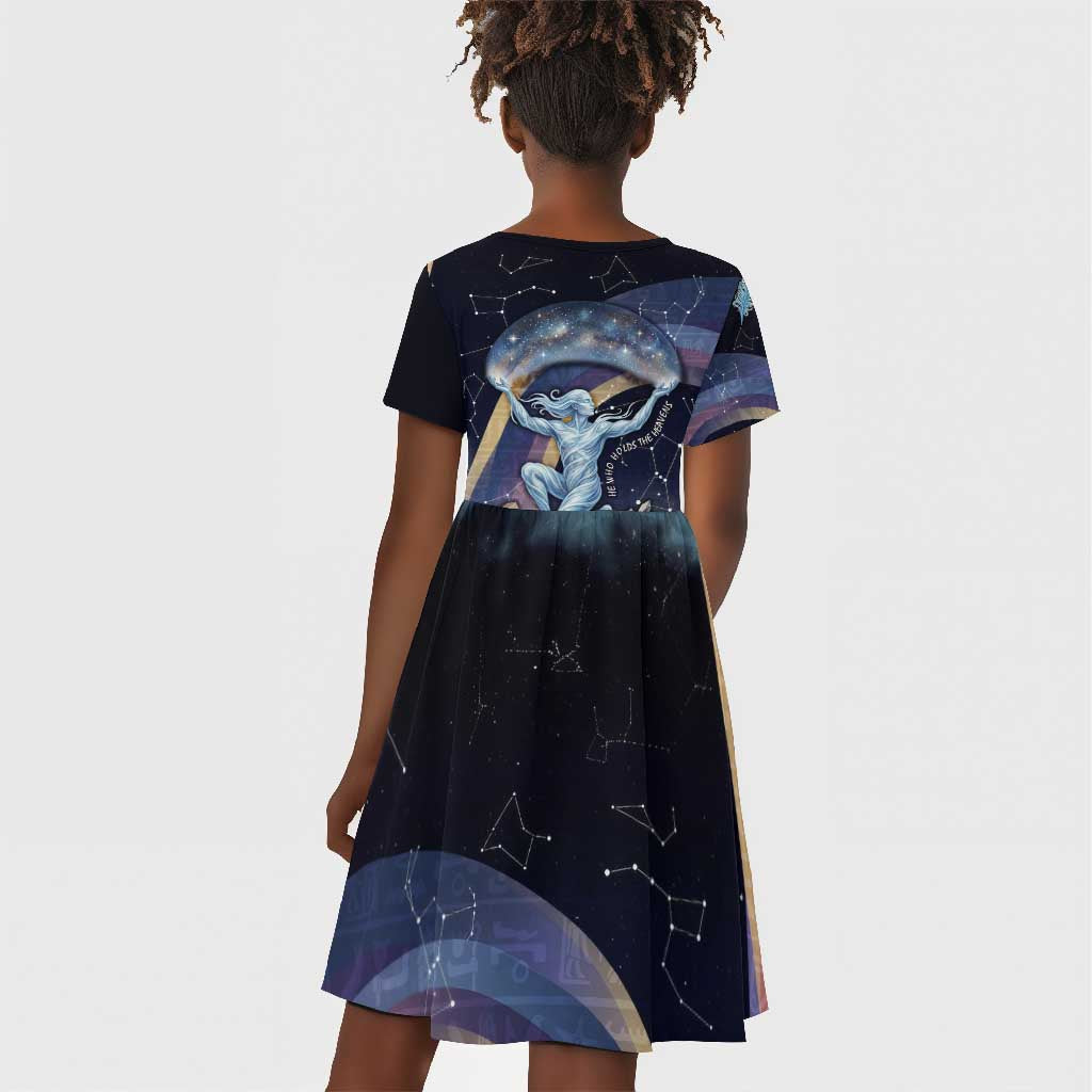 Shu Celestial Constellations Kid Short Sleeve Dress Rainbow Ancient Egyptian Sky Deity Theme