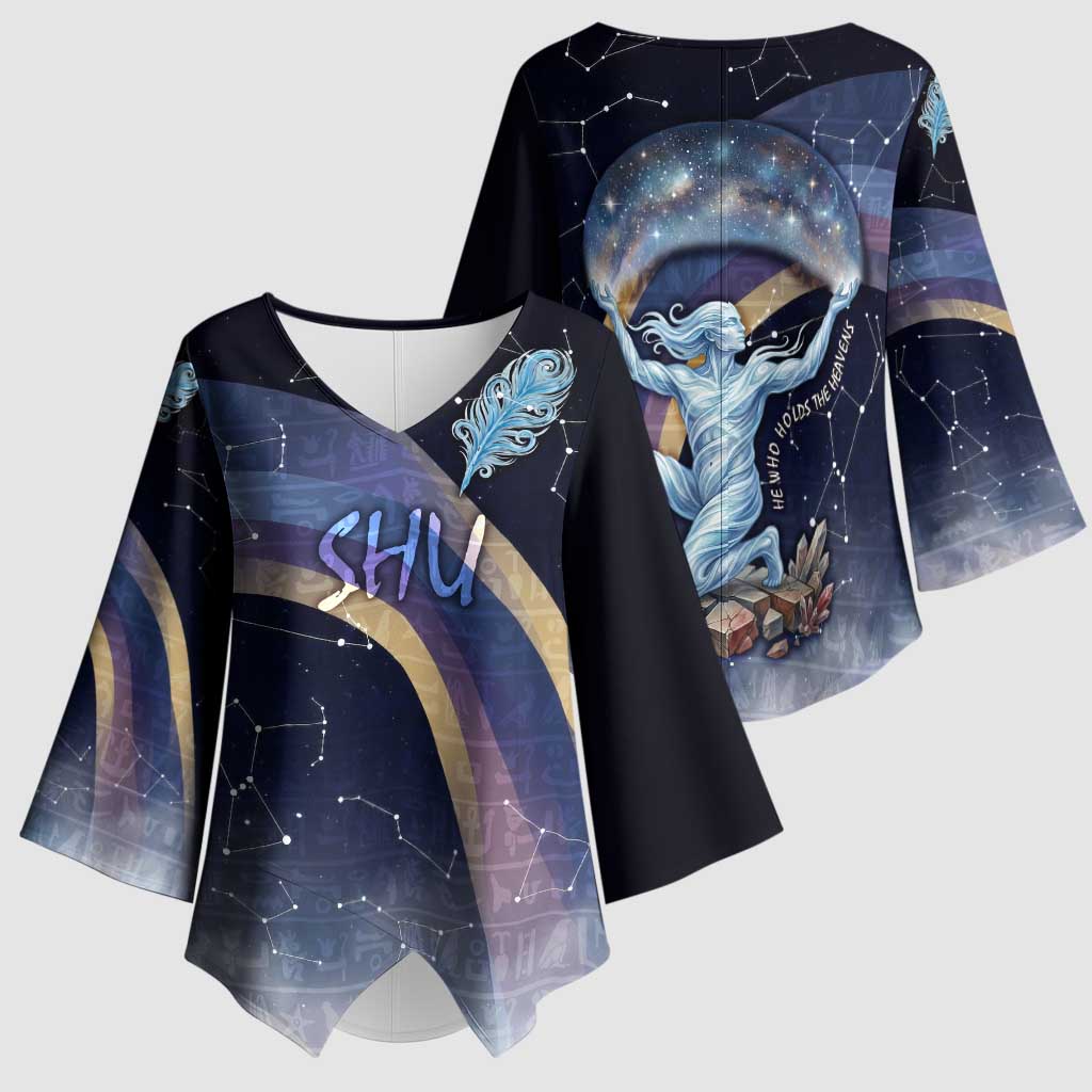 Shu Celestial Constellations Kimono Sleeve Blouse Rainbow Ancient Egyptian Sky Deity Theme
