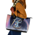 Shu Celestial Constellations Leather Tote Bag Rainbow Ancient Egyptian Sky Deity Theme
