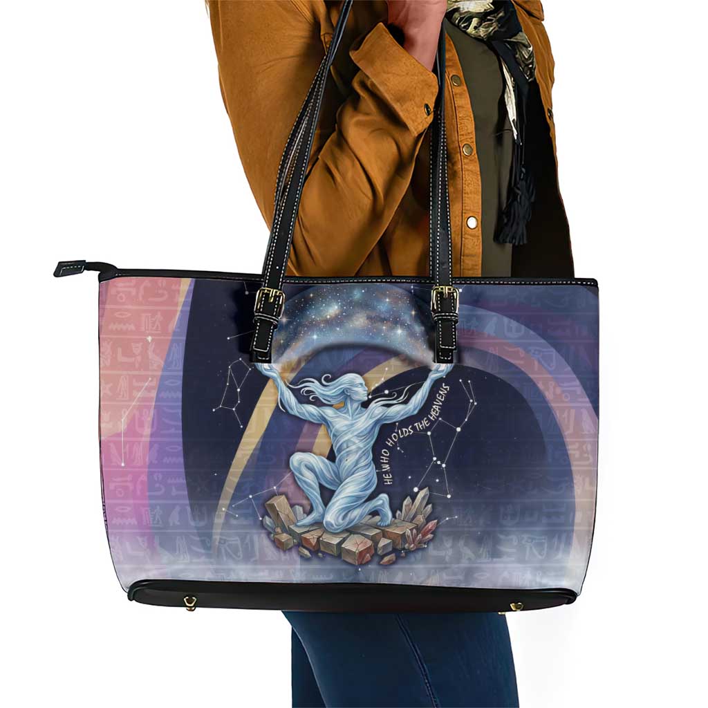 Shu Celestial Constellations Leather Tote Bag Rainbow Ancient Egyptian Sky Deity Theme
