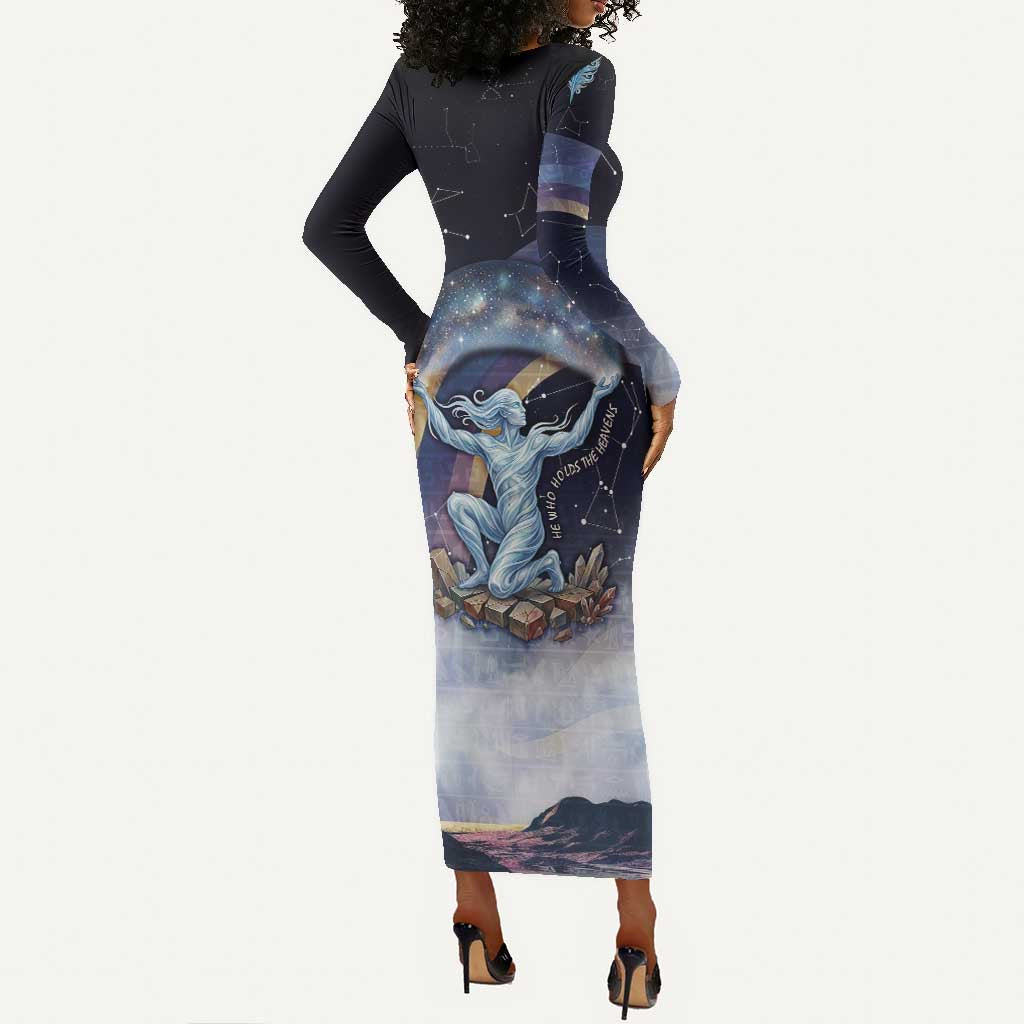 Shu Celestial Constellations Long Sleeve Bodycon Dress Rainbow Ancient Egyptian Sky Deity Theme