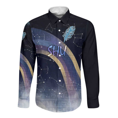 Shu Celestial Constellations Long Sleeve Button Shirt Rainbow Ancient Egyptian Sky Deity Theme