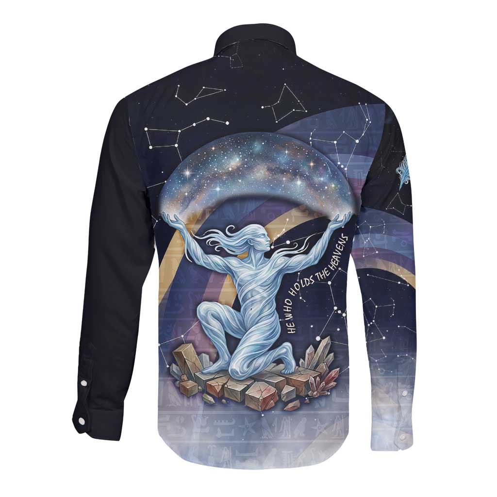 Shu Celestial Constellations Long Sleeve Button Shirt Rainbow Ancient Egyptian Sky Deity Theme