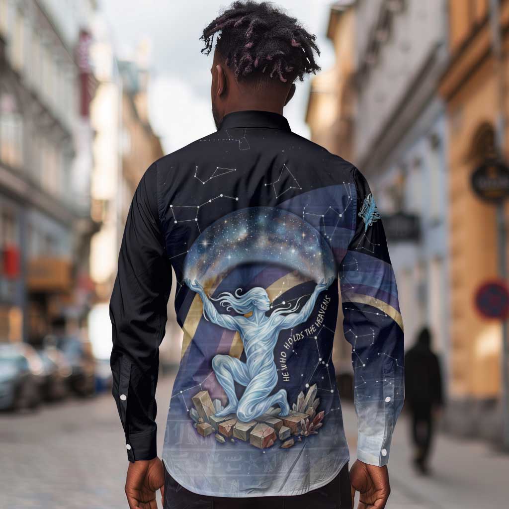 Shu Celestial Constellations Long Sleeve Button Shirt Rainbow Ancient Egyptian Sky Deity Theme