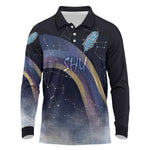 Shu Celestial Constellations Long Sleeve Polo Shirt Rainbow Ancient Egyptian Sky Deity Theme