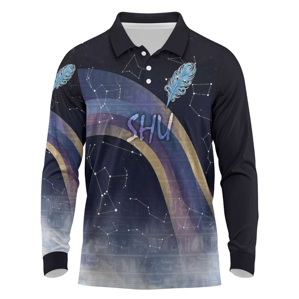 Shu Celestial Constellations Long Sleeve Polo Shirt Rainbow Ancient Egyptian Sky Deity Theme