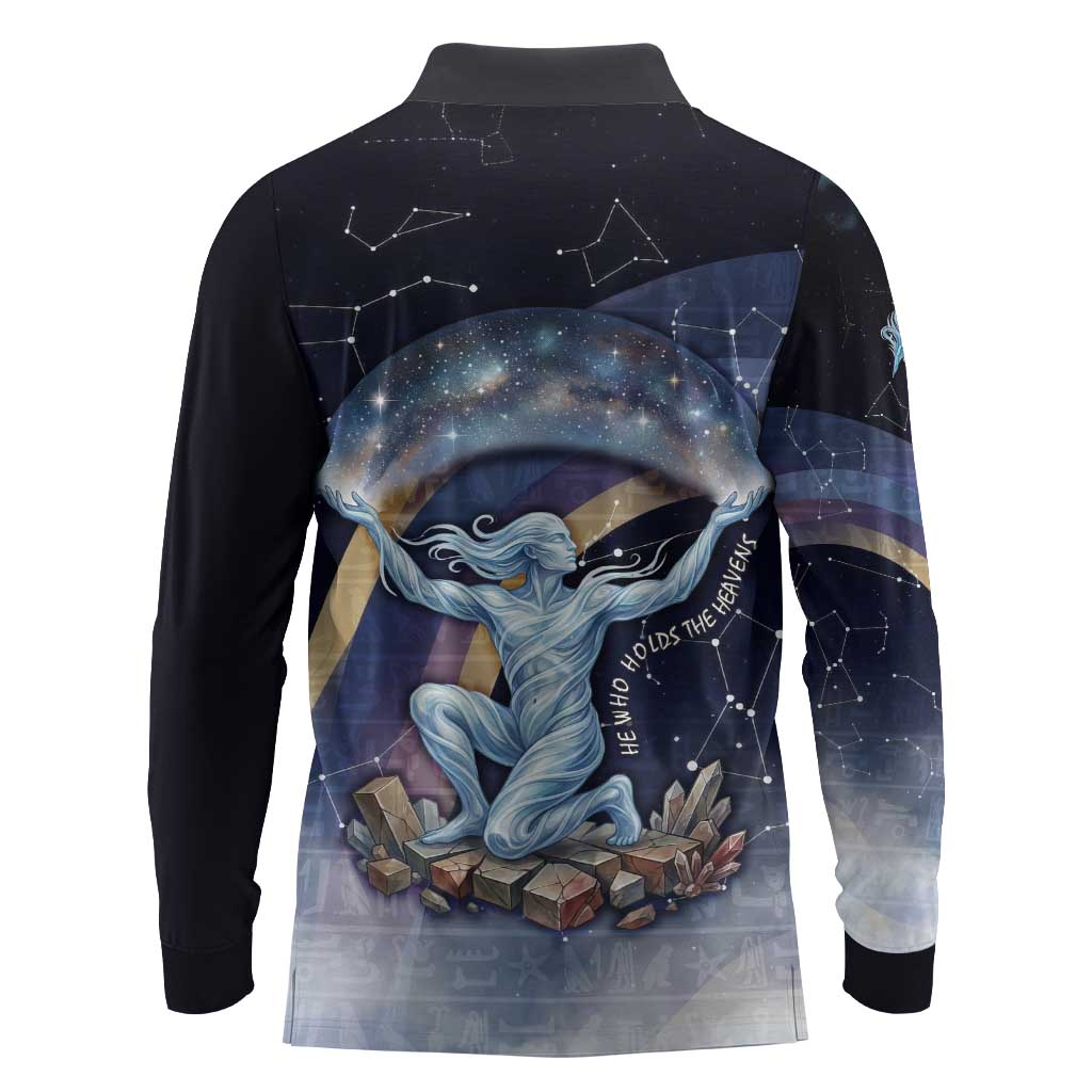 Shu Celestial Constellations Long Sleeve Polo Shirt Rainbow Ancient Egyptian Sky Deity Theme