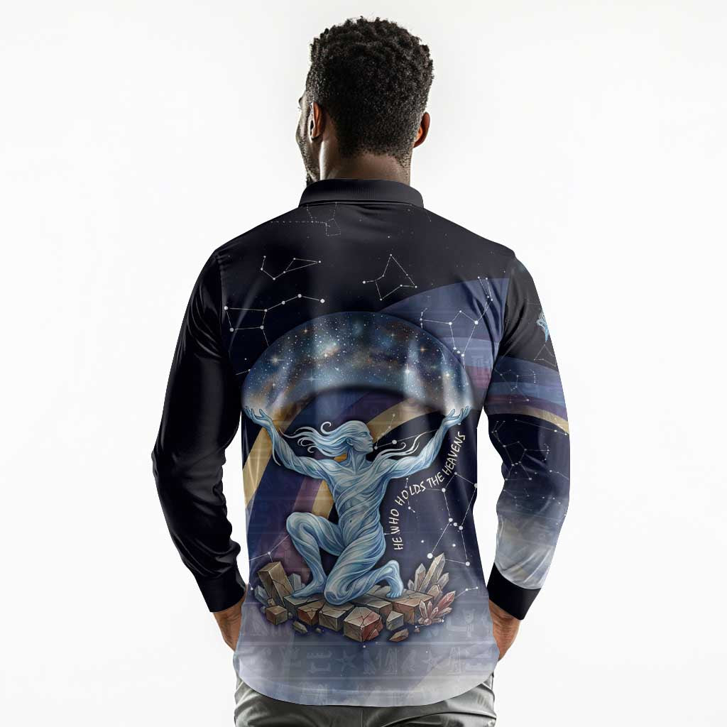 Shu Celestial Constellations Long Sleeve Polo Shirt Rainbow Ancient Egyptian Sky Deity Theme