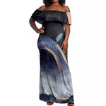 Shu Celestial Constellations Off Shoulder Maxi Dress Rainbow Ancient Egyptian Sky Deity Theme
