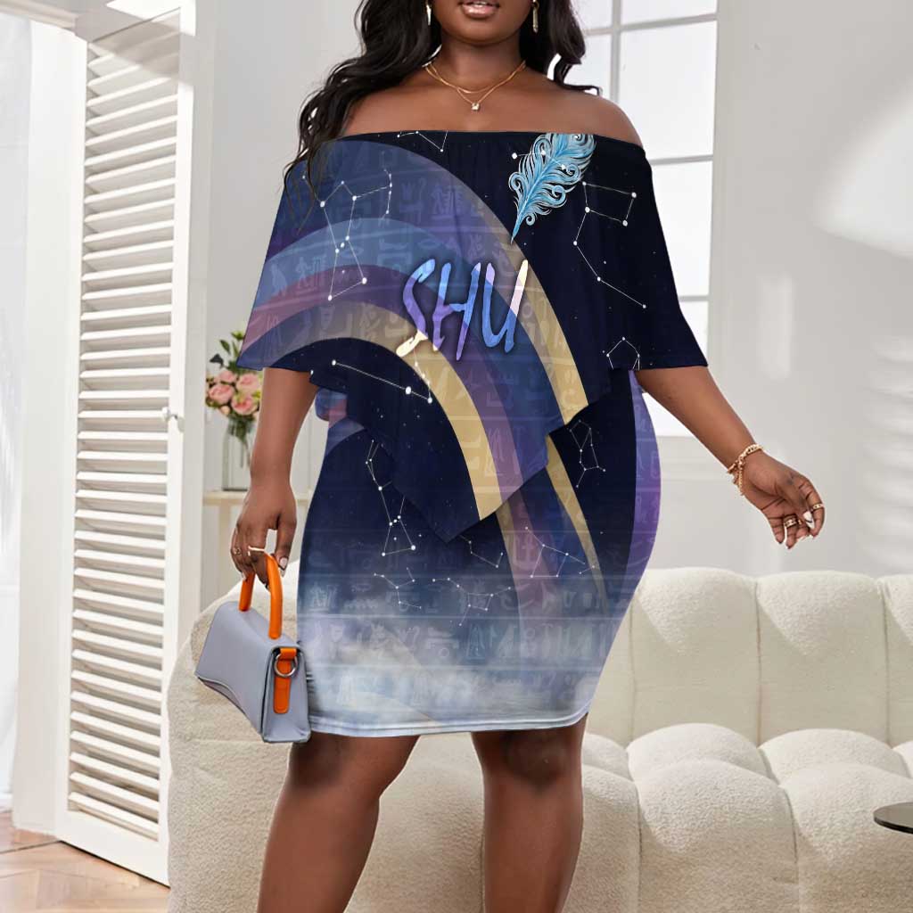 Shu Celestial Constellations Off Shoulder Short Dress Rainbow Ancient Egyptian Sky Deity Theme