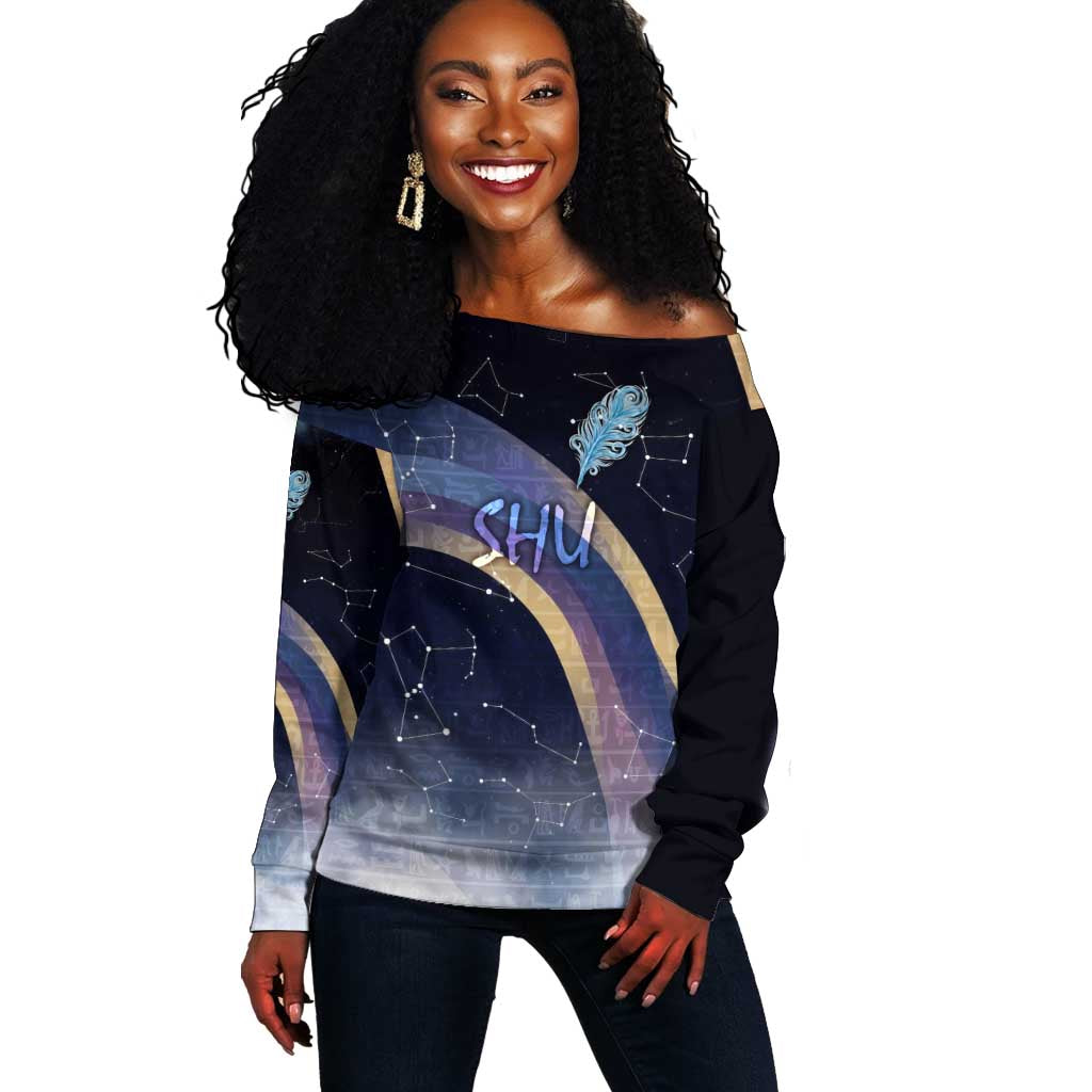 Shu Celestial Constellations Off Shoulder Sweater Rainbow Ancient Egyptian Sky Deity Theme