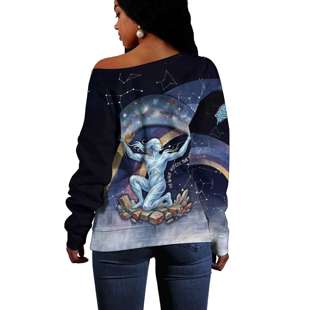 Shu Celestial Constellations Off Shoulder Sweater Rainbow Ancient Egyptian Sky Deity Theme