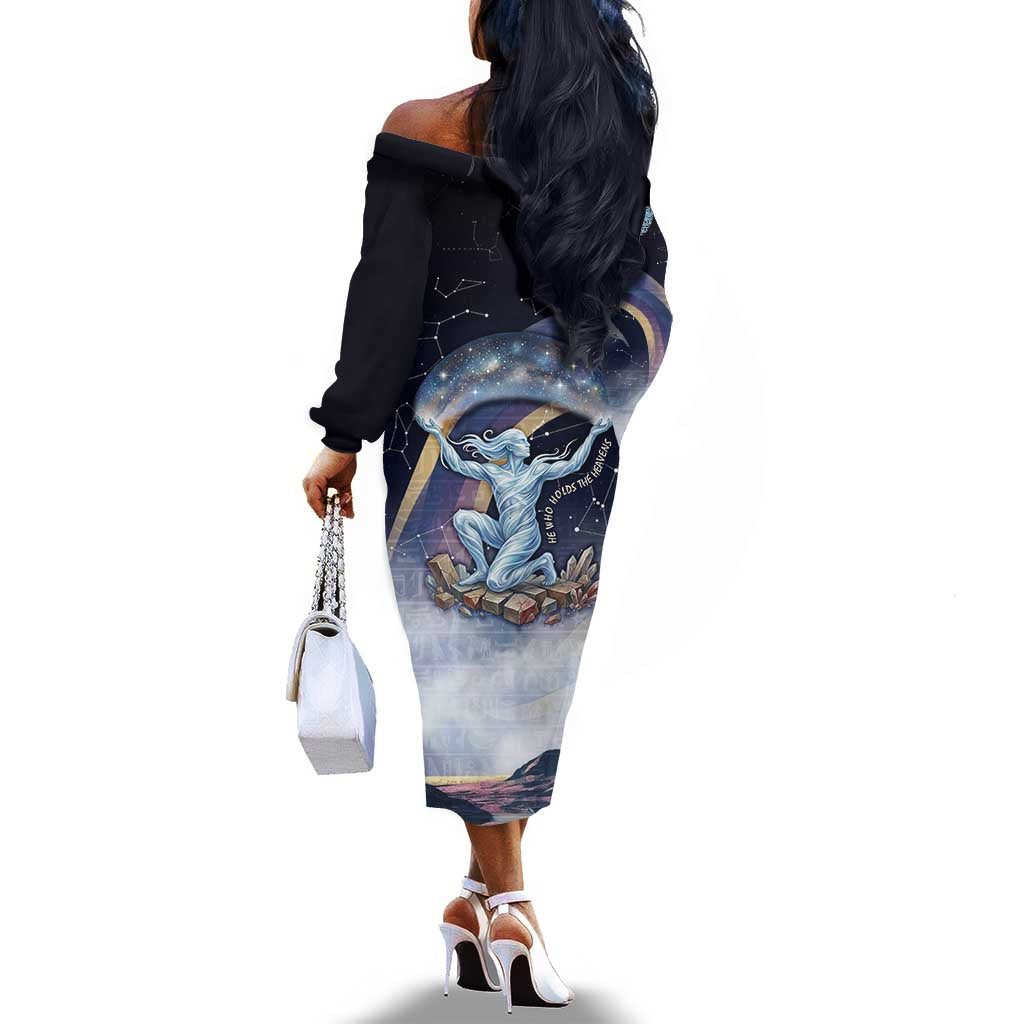 Shu Celestial Constellations Off The Shoulder Long Sleeve Dress Rainbow Ancient Egyptian Sky Deity Theme