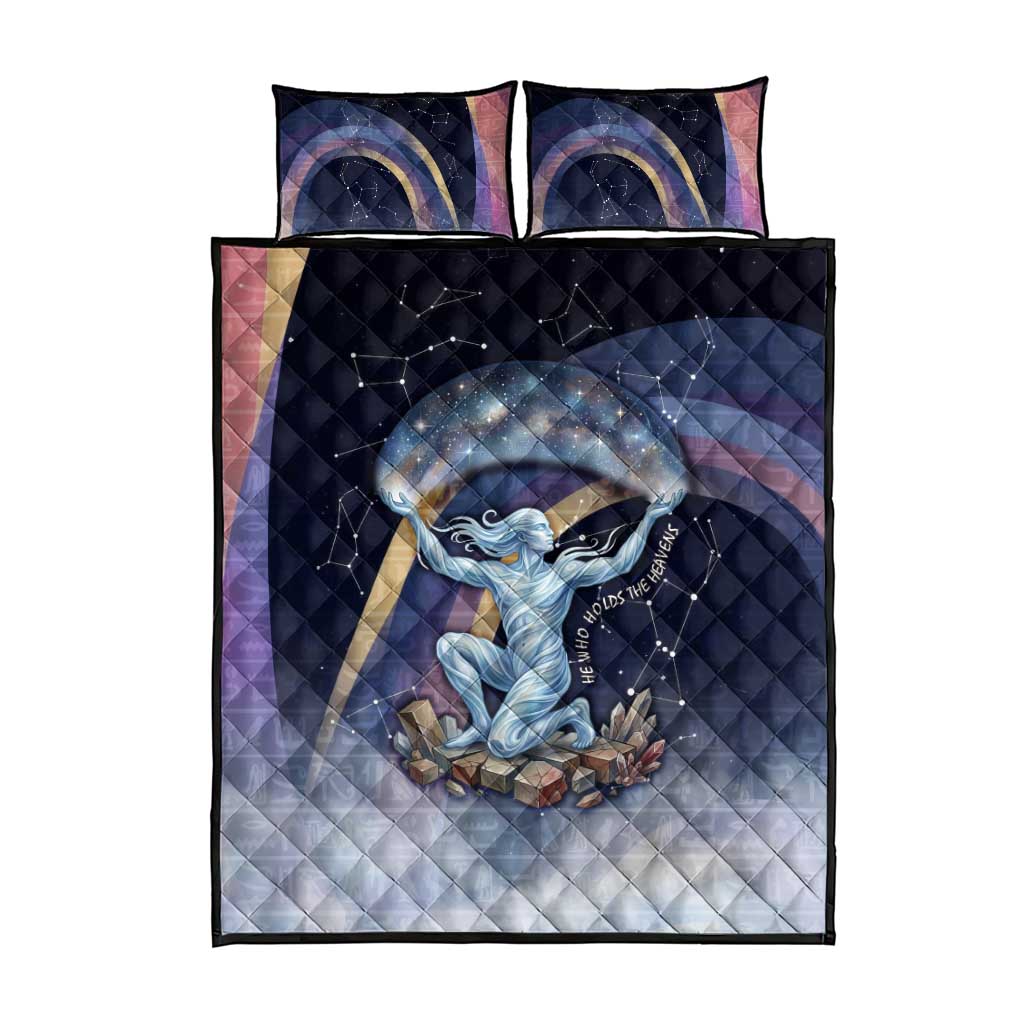 Shu Celestial Constellations Quilt Bed Set Rainbow Ancient Egyptian Sky Deity Theme