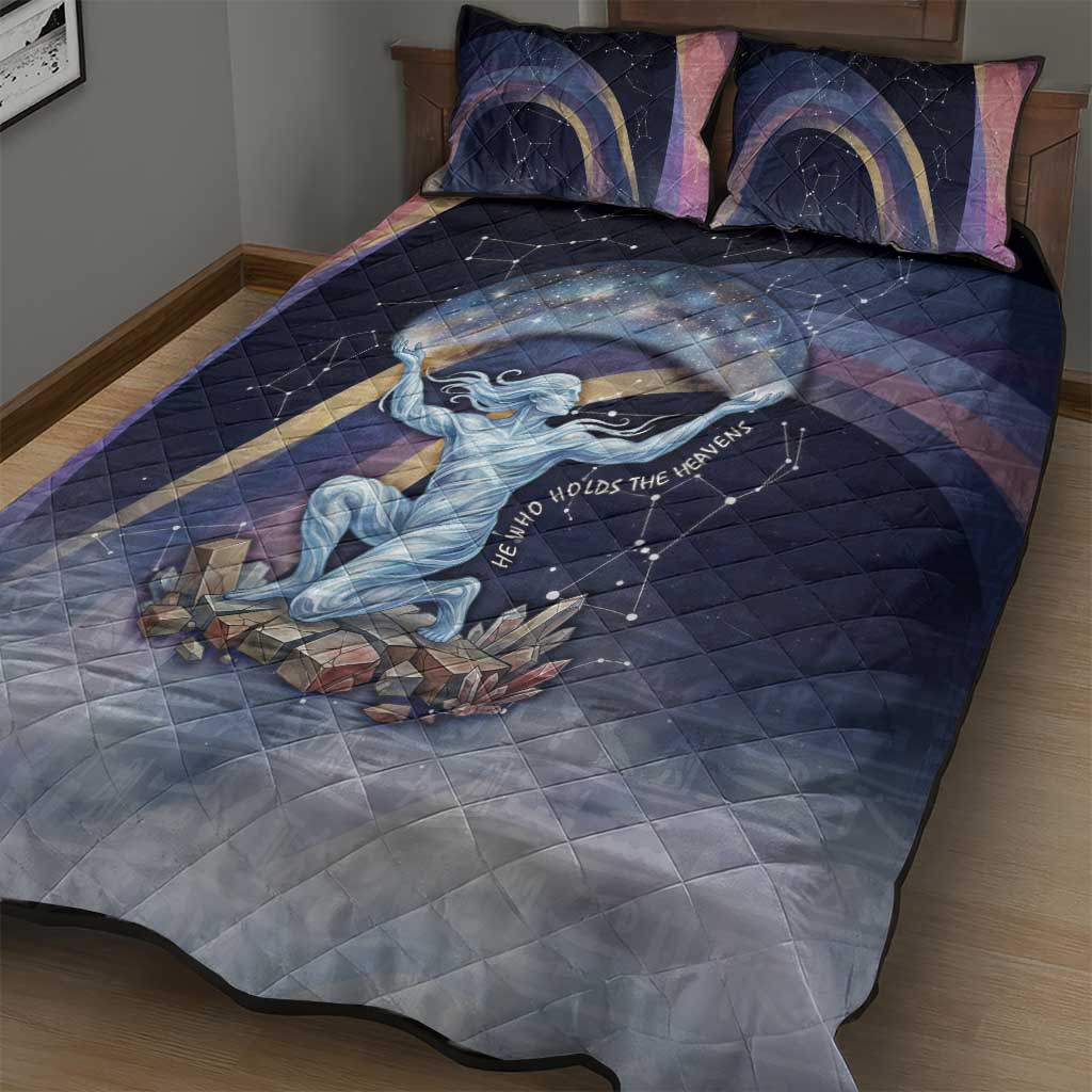 Shu Celestial Constellations Quilt Bed Set Rainbow Ancient Egyptian Sky Deity Theme