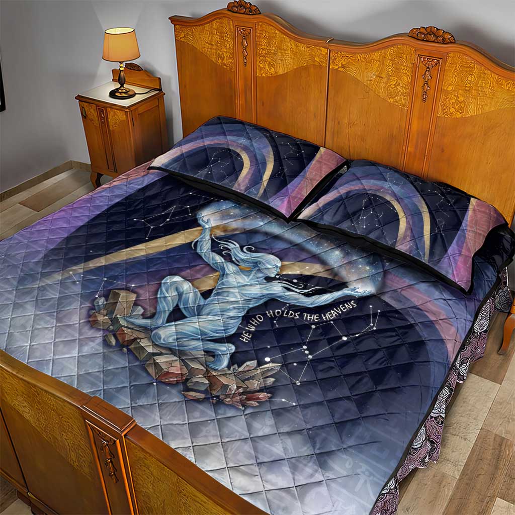 Shu Celestial Constellations Quilt Bed Set Rainbow Ancient Egyptian Sky Deity Theme