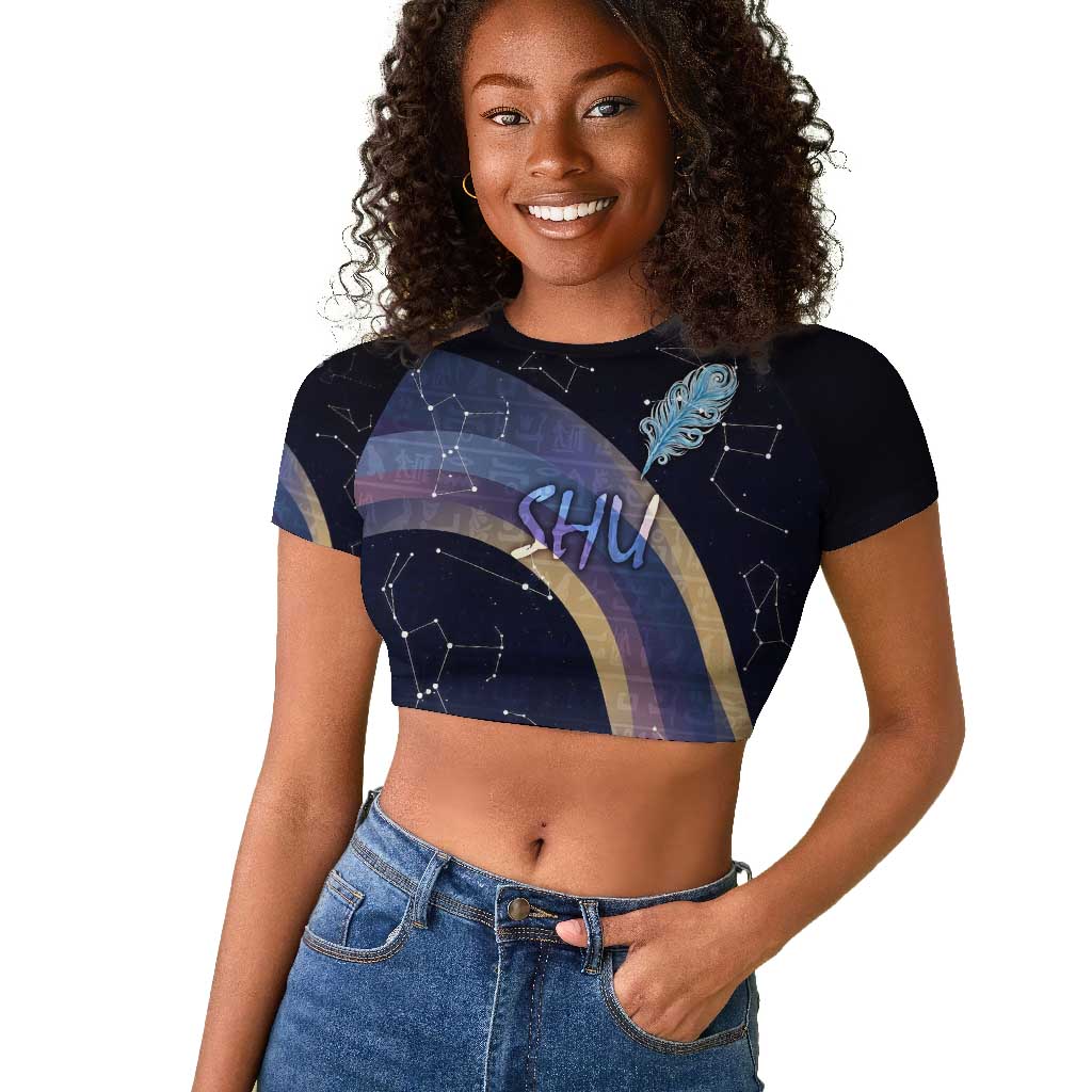 Shu Celestial Constellations Raglan Cropped T shirt Rainbow Ancient Egyptian Sky Deity Theme